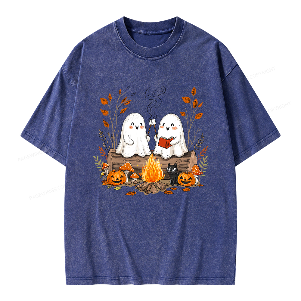 Pagewings Cute Ghost Halloween Unisex Washed T-shirt