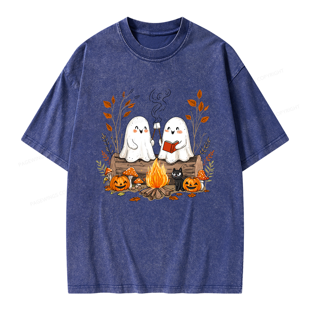 Pagewings Cute Ghost Halloween Unisex Washed T-shirt