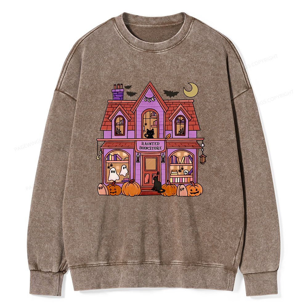 Pagewings Haunted Bookstore Unisex Washed Sweatshirt