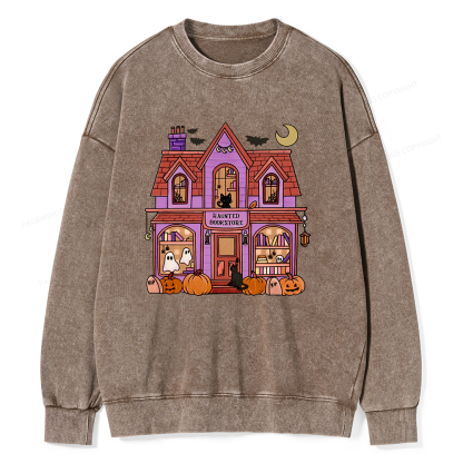 Pagewings Haunted Bookstore Unisex Washed Sweatshirt