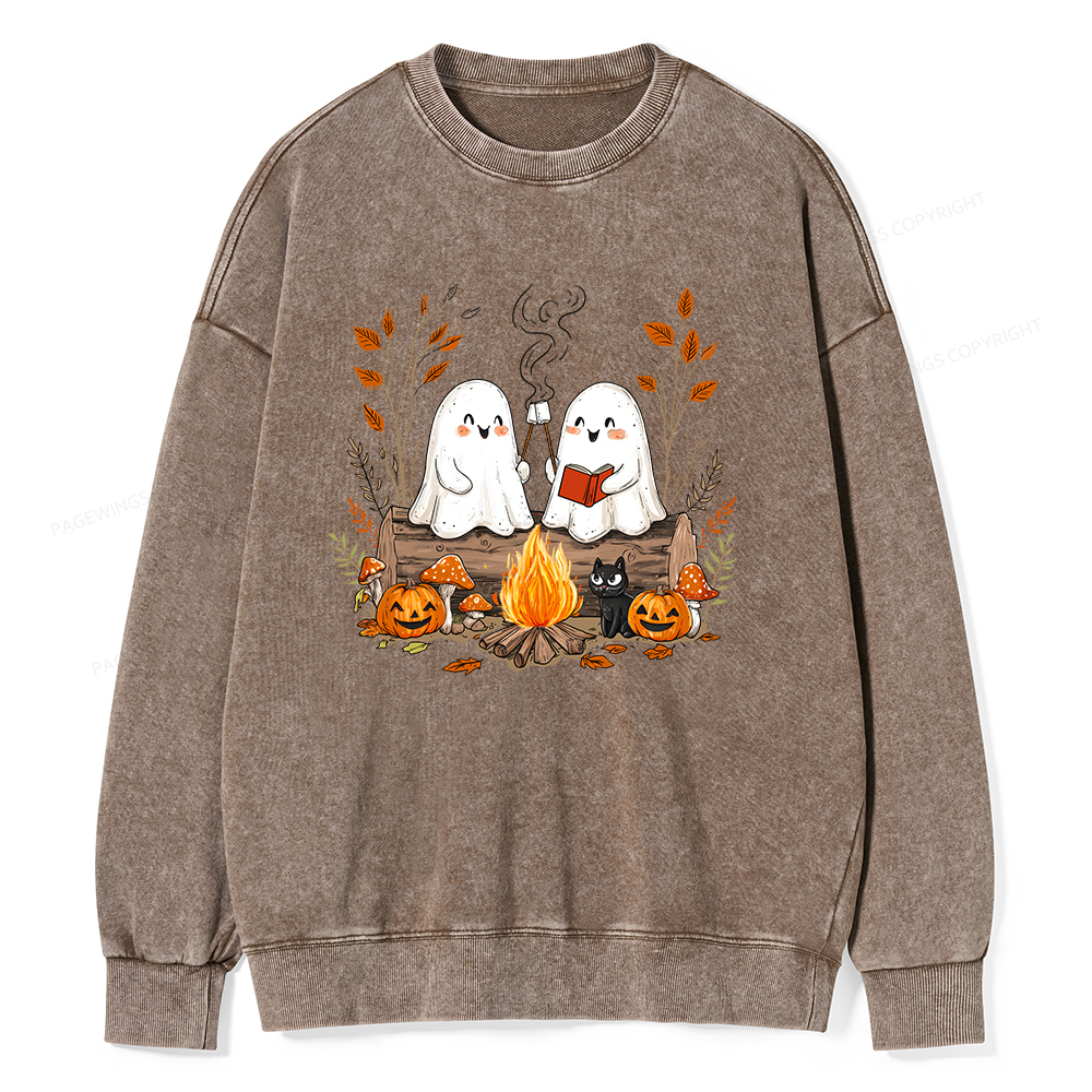 Pagewings Cute Ghost Halloween Unisex Washed Sweatshirt