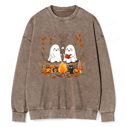 Pagewings Cute Ghost Halloween Unisex Washed Sweatshirt