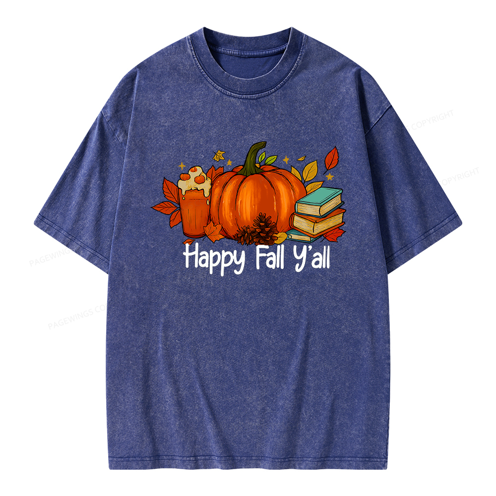 Pagewings Happy Fall Yall Unisex Washed T-shirt