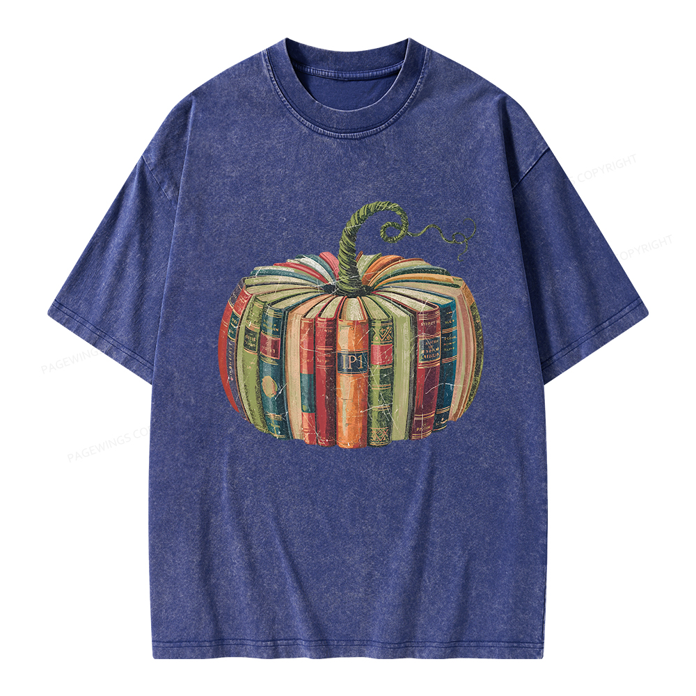 Pagewings Fall Book Pumpkin Unisex Washed T-shirt