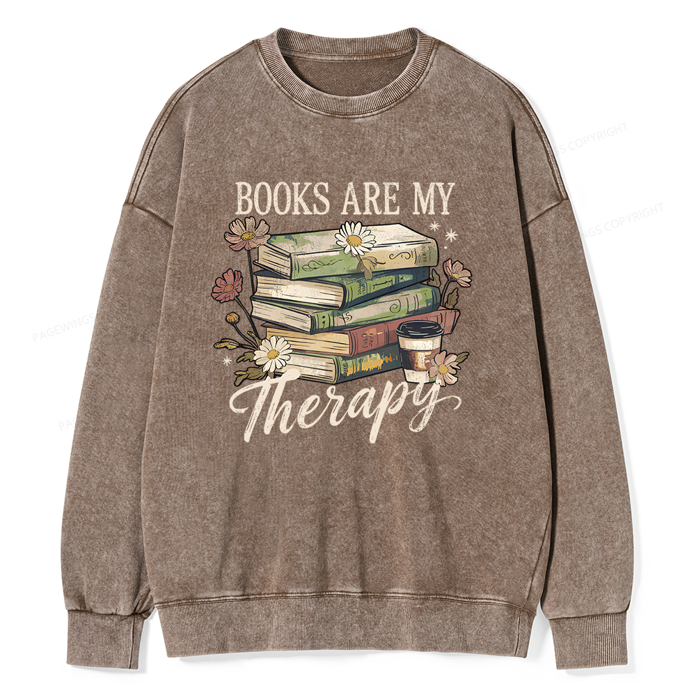 Pagewings Books Are My Therapy Unisex Washed Sweatshirt
