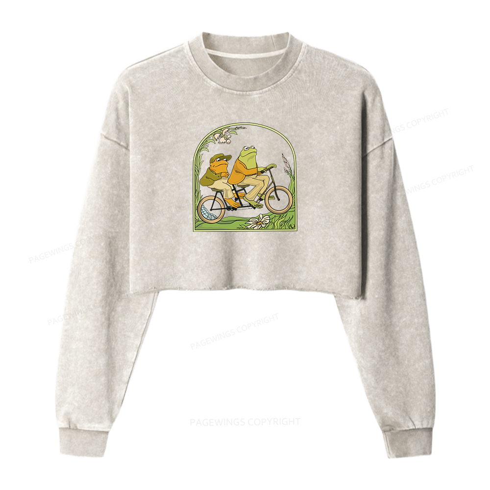 Pagewings Frog And Toad Book Vintage Women Washed Crop Sweatshirt