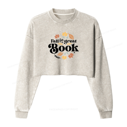 Pagewings Thanksgiving Fall For A Great Book Women Washed Crop Sweatshirt