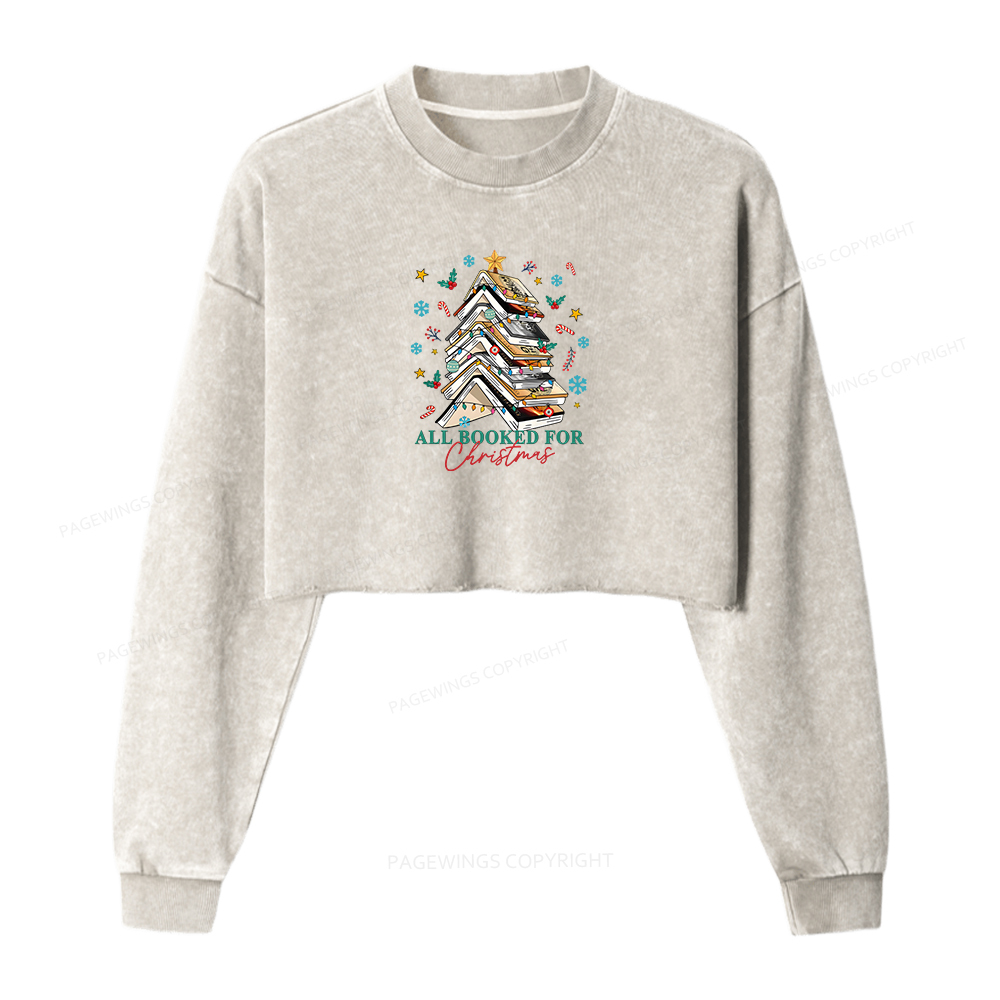 Pagewings Fourth Wing All Booked For Christmas Women Washed Crop Sweatshirt