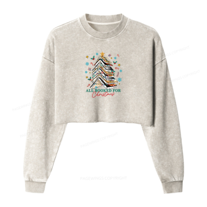 Pagewings Fourth Wing All Booked For Christmas Women Washed Crop Sweatshirt