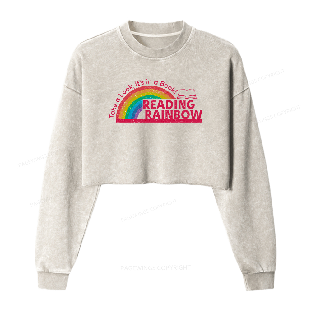 Pagewings Reading Rainbow Women Washed Crop Sweatshirt