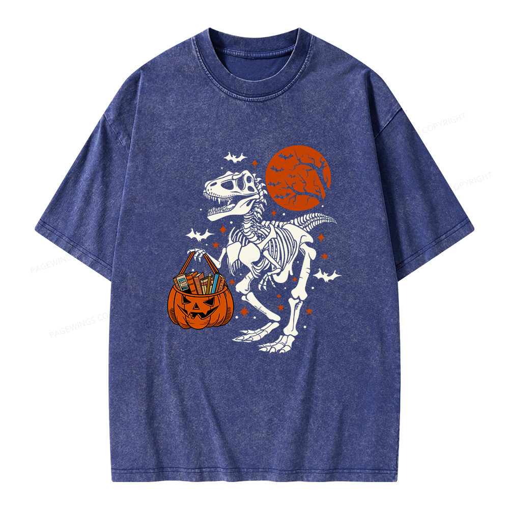 Pagewings Dinosaur Halloween Unisex Washed T-shirt
