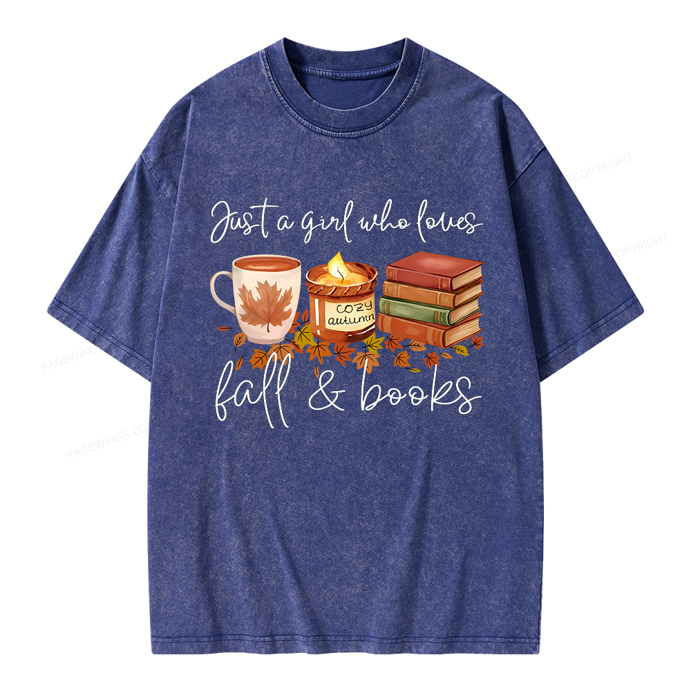 Pagewings Just A Girl Who Loves Fall&Books  Unisex Washed T-shirt