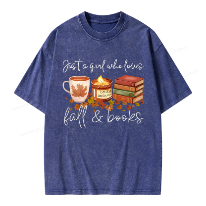 Pagewings Just A Girl Who Loves Fall&Books  Unisex Washed T-shirt