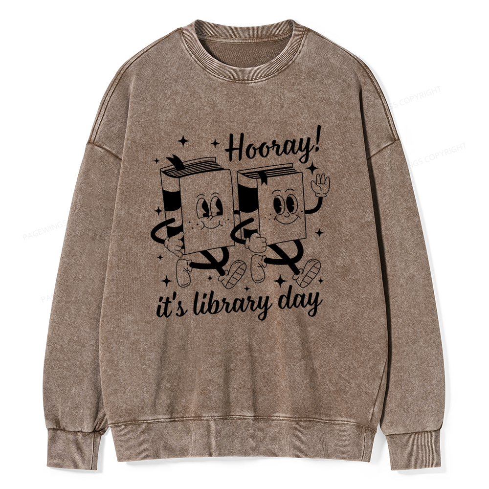 Pagewings School Librarian Shirt, Library Shirt Unisex Washed Sweatshirt