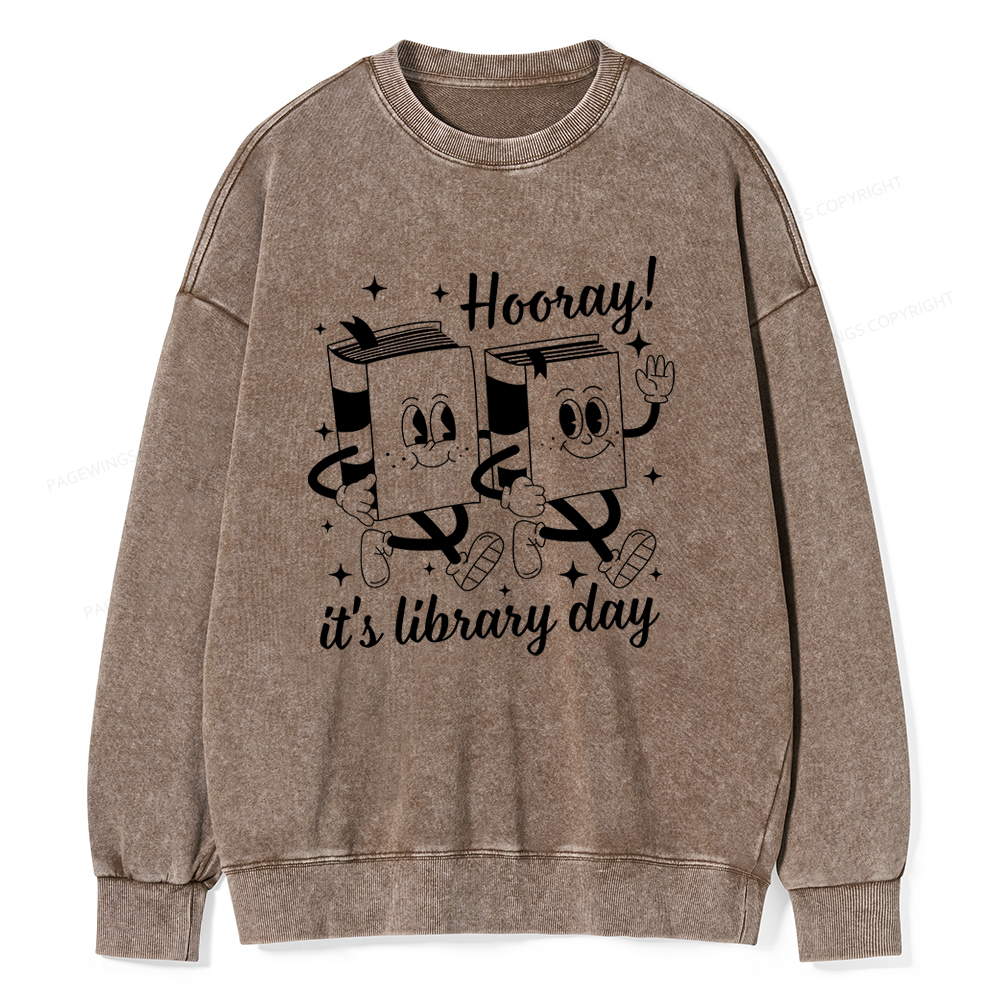 Pagewings School Librarian Shirt, Library Shirt Unisex Washed Sweatshi