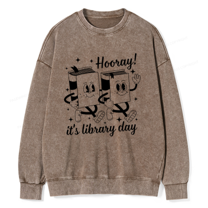 Pagewings School Librarian Shirt, Library Shirt Unisex Washed Sweatshirt
