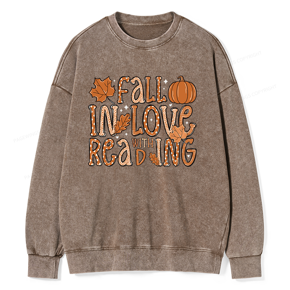 Pagewings Fall In Love With Reading Unisex Washed Sweatshirt