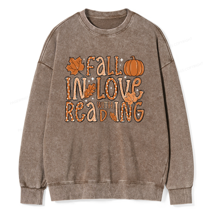 Pagewings Fall In Love With Reading Unisex Washed Sweatshirt
