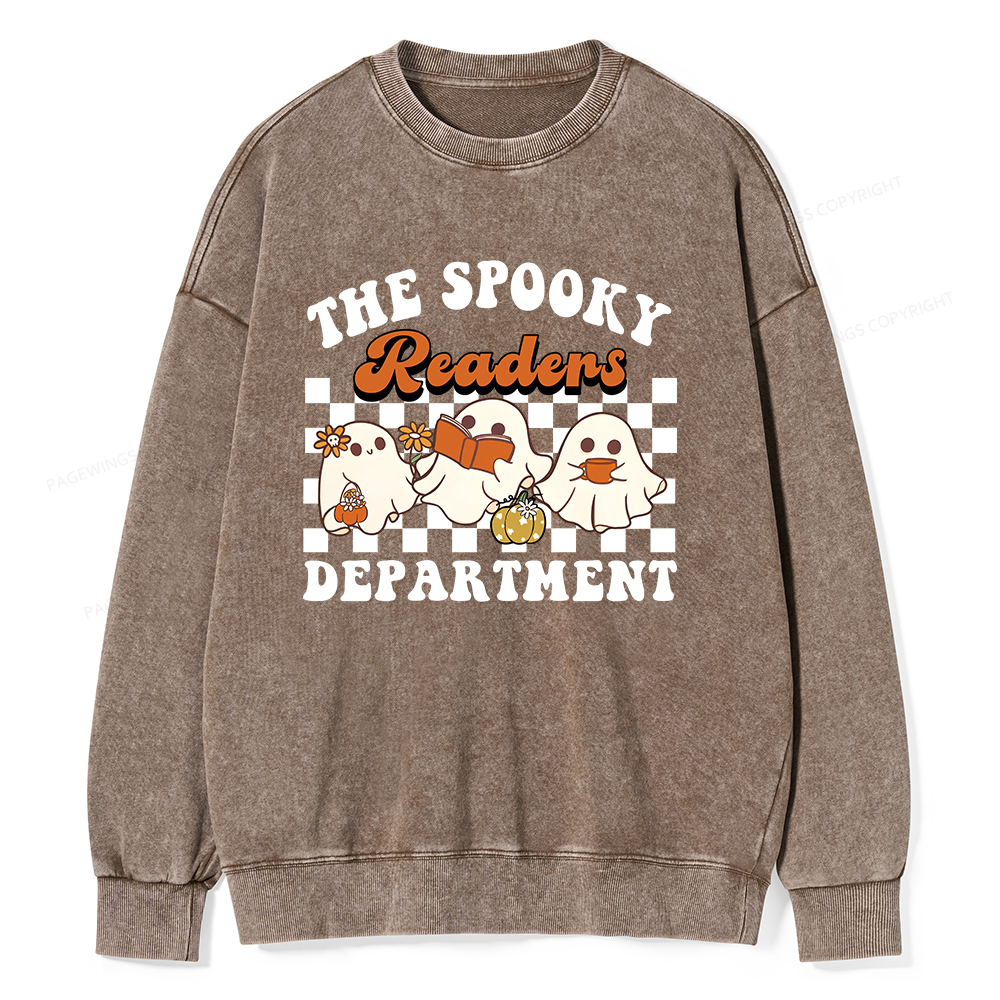 Pagewings Spooky Reader Halloween Unisex Washed Sweatshirt