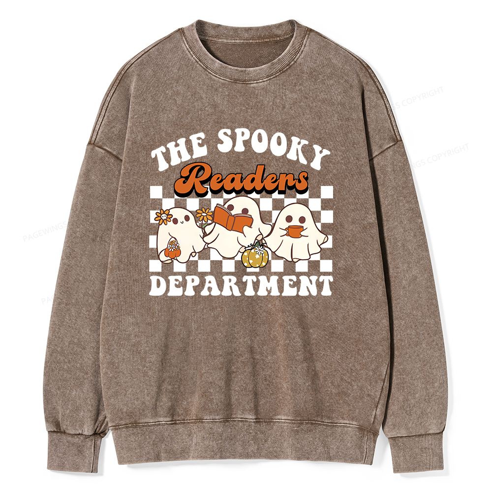 Pagewings Spooky Reader Halloween Unisex Washed Sweatshirt