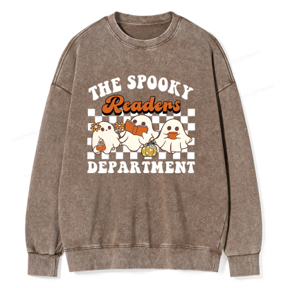Pagewings Spooky Reader Halloween Unisex Washed Sweatshirt