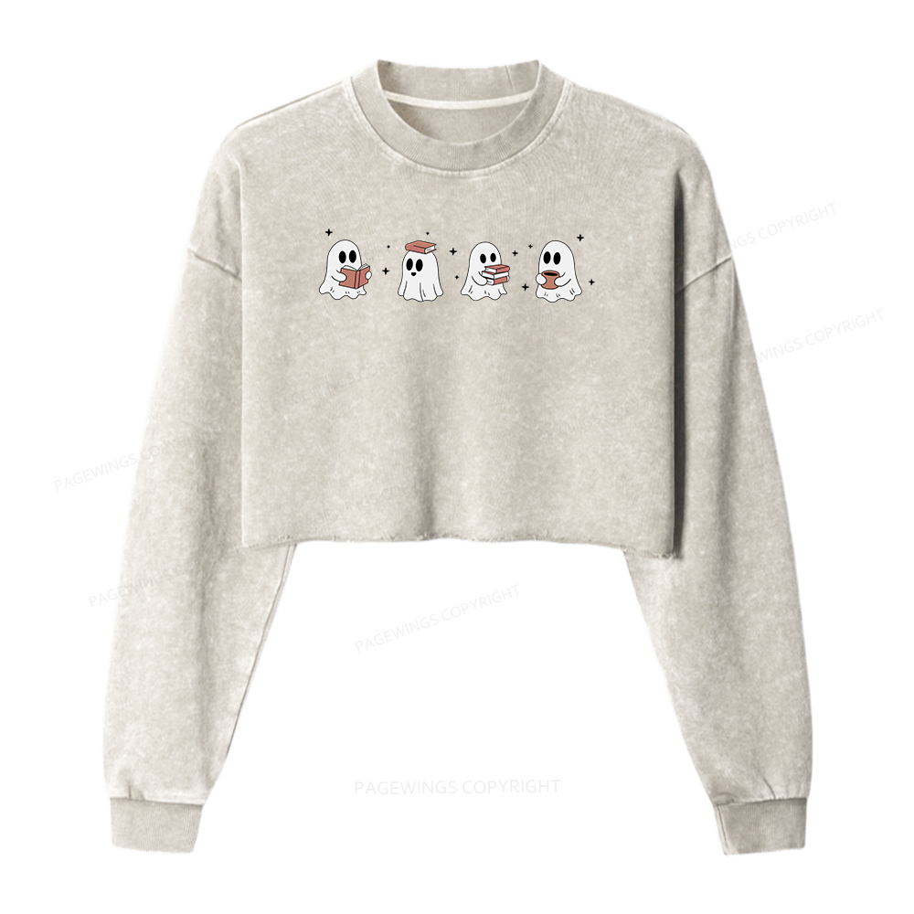 Pagewings Go On Now Giiiiit A Book Women Washed Crop Sweatshirt