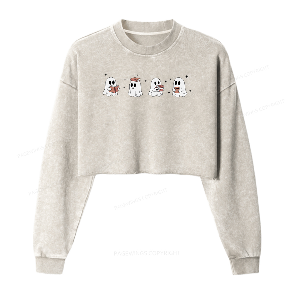 Pagewings Go On Now Giiiiit A Book Women Washed Crop Sweatshirt