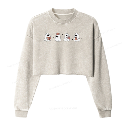 Pagewings Go On Now Giiiiit A Book Women Washed Crop Sweatshirt