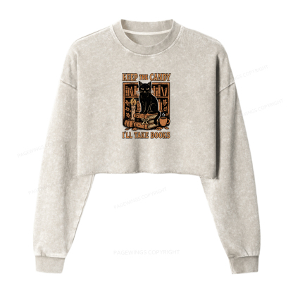 Pagewings Keep The Candy I'll Take Books Women Washed Crop Sweatshirt