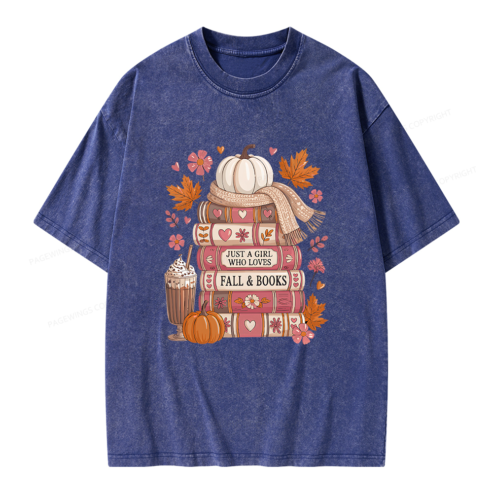 Pagewings Just A Girl Who Loves Fall&Books Unisex Washed T-shirt