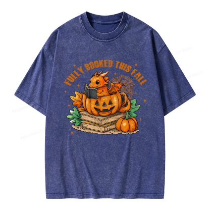 Pagewings Reading Dragon in Pumpkin Cup Unisex Washed T-shirt