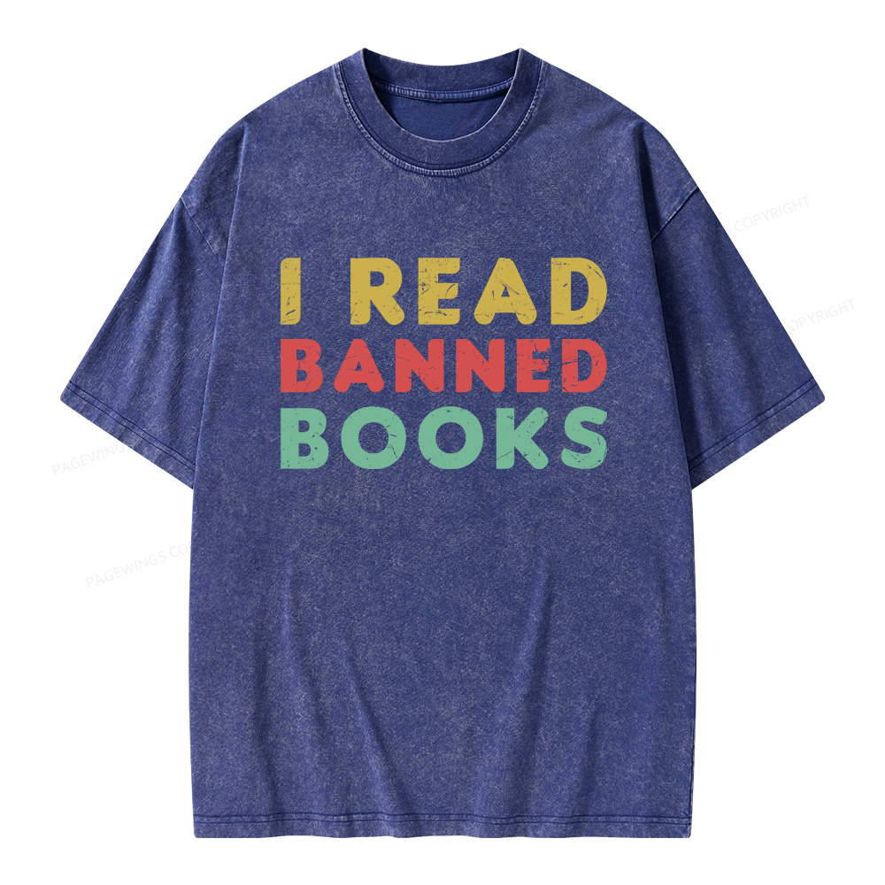 Pagewings Vintage I Read Banned Books Geek Readers T-Shirt Unisex Washed T-shirt