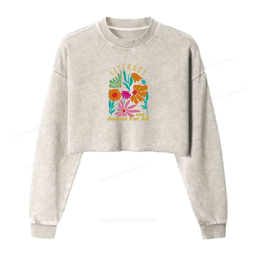 Pagewings Literacy And Justice Women Washed Crop Sweatshirt