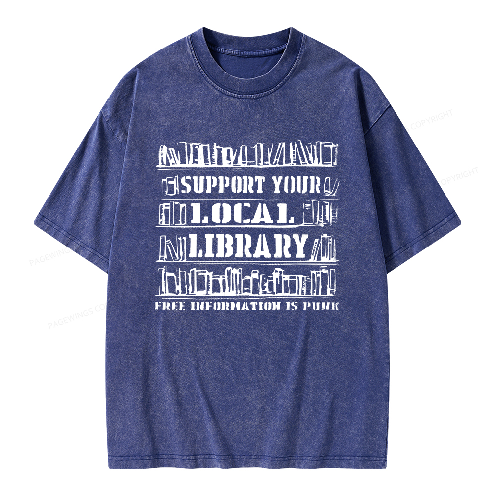 Pagewings Support Your Local Library Unisex Washed T-shirt
