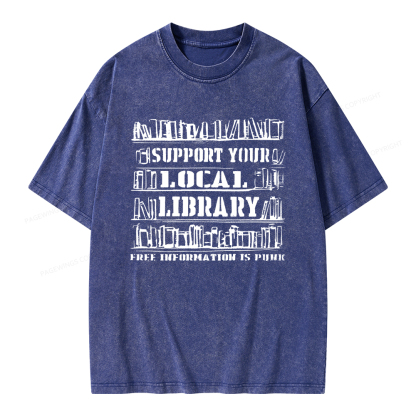 Pagewings Support Your Local Library Unisex Washed T-shirt