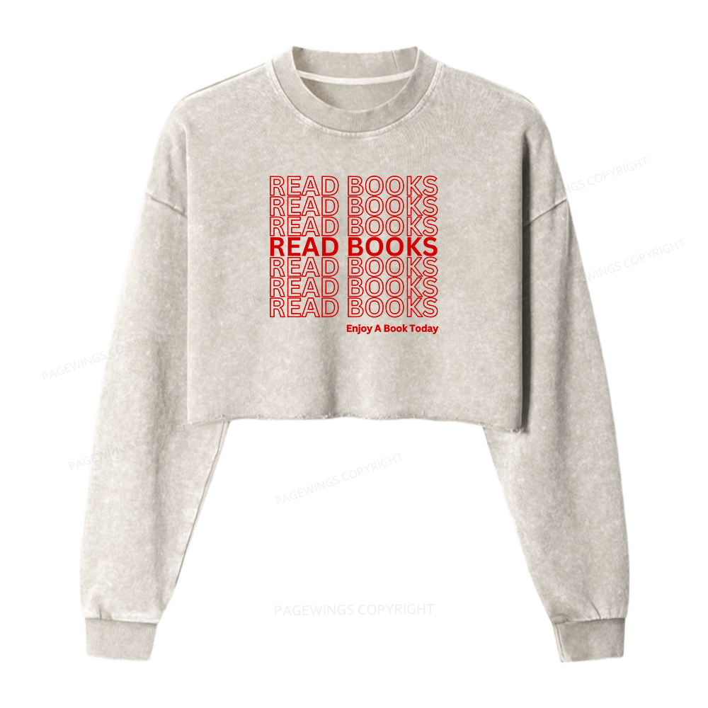 Pagewings Read Books Librarian Women Washed Crop Sweatshirt