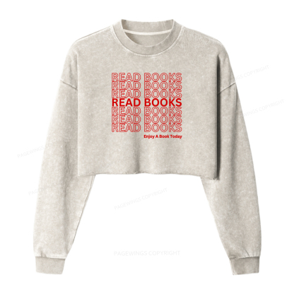 Pagewings Read Books Librarian Women Washed Crop Sweatshirt