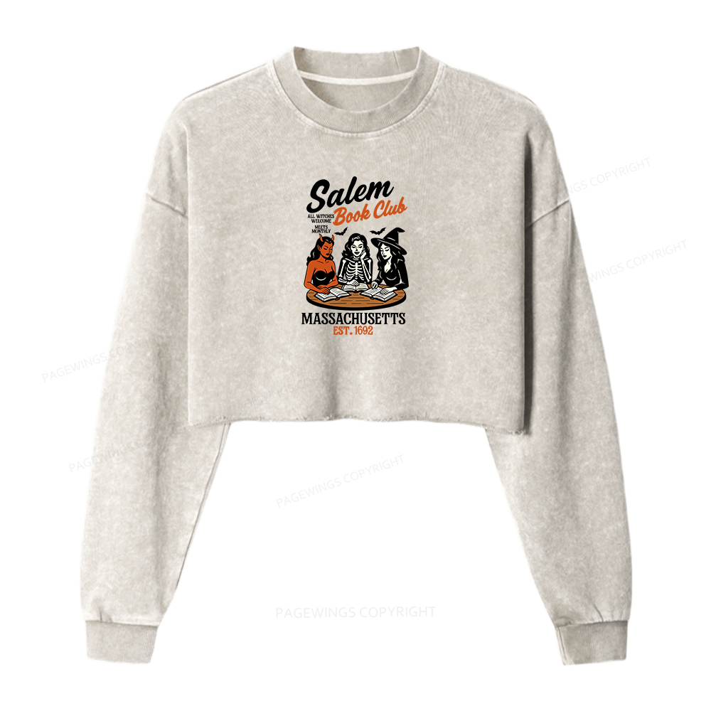 Pagewings Salem Book Club Women Washed Crop Sweatshirt