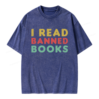 Pagewings Vintage I Read Banned Books Geek Readers T-Shirt Unisex Washed T-shirt