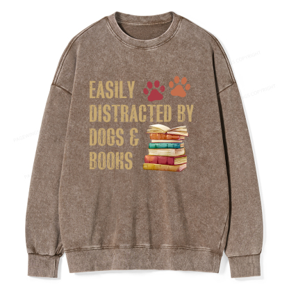 Pagewing Easily Distracted By Dogs And Books Unisex Washed Sweatshirt