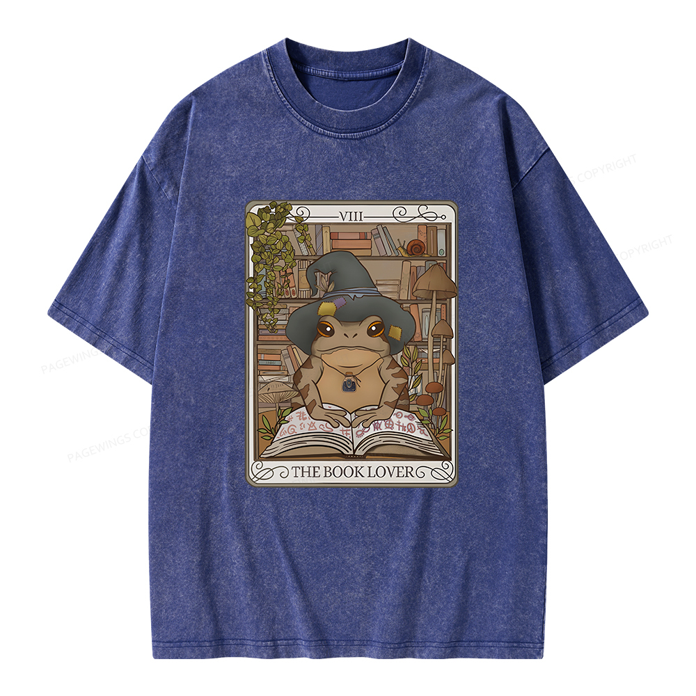 Pagewings Book Lover Frog Tarot Card Comfort Colors TShirt Unisex Washed T-shirt