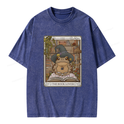 Pagewings Book Lover Frog Tarot Card Comfort Colors TShirt Unisex Washed T-shirt
