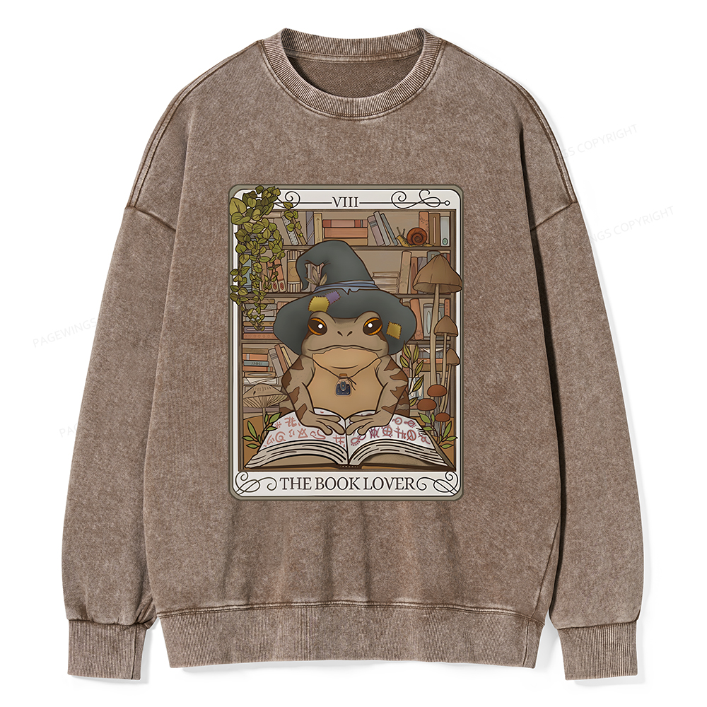 Pagewings Book Lover Frog Tarot Card Comfort Colors TShirt Unisex Washed Sweatshirt