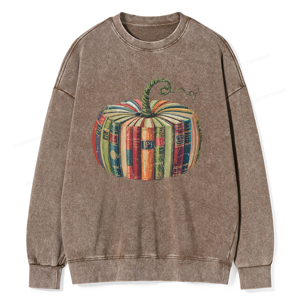 Pagewings Fall Book Pumpkin Unisex Washed Sweatshirt