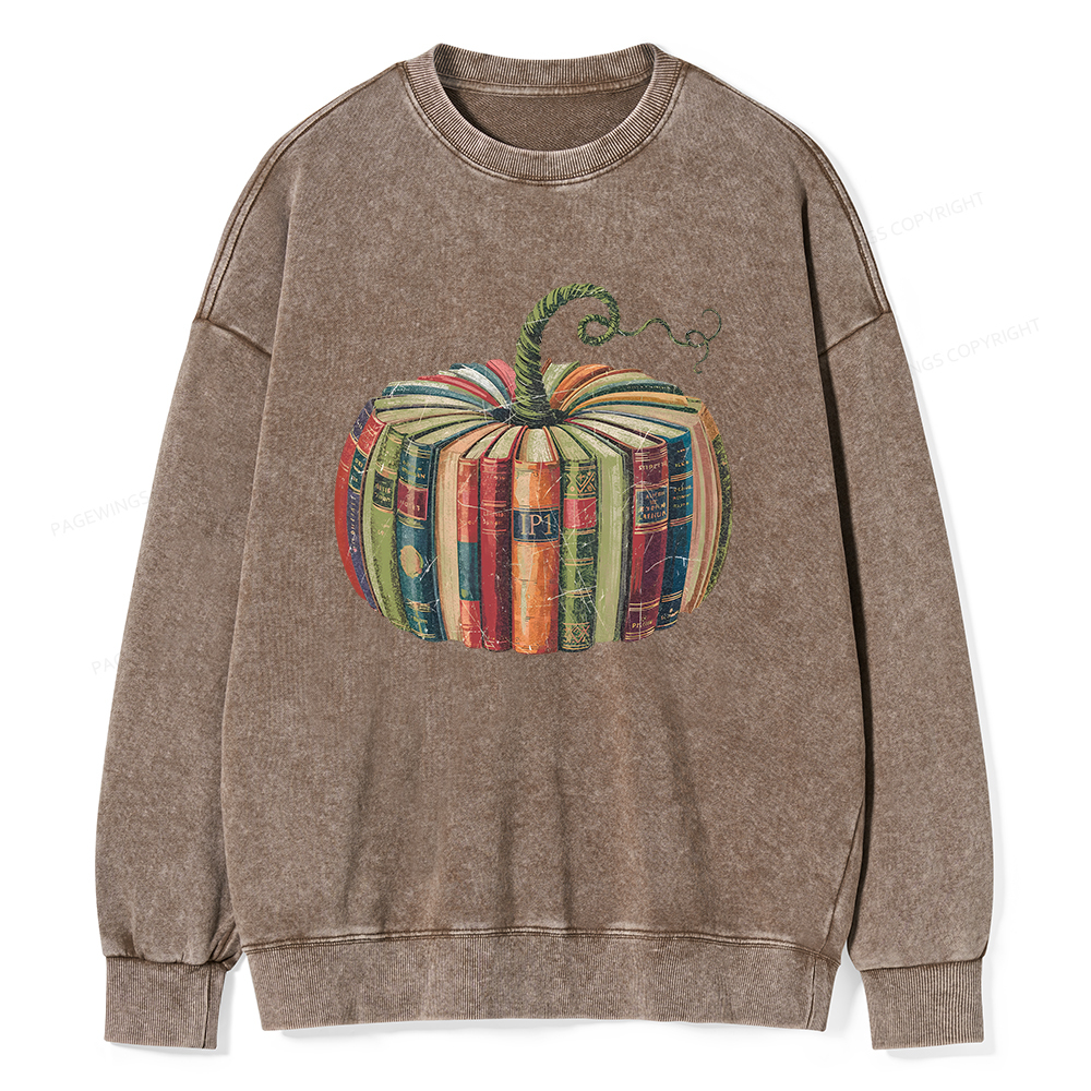 Pagewings Fall Book Pumpkin Unisex Washed Sweatshirt