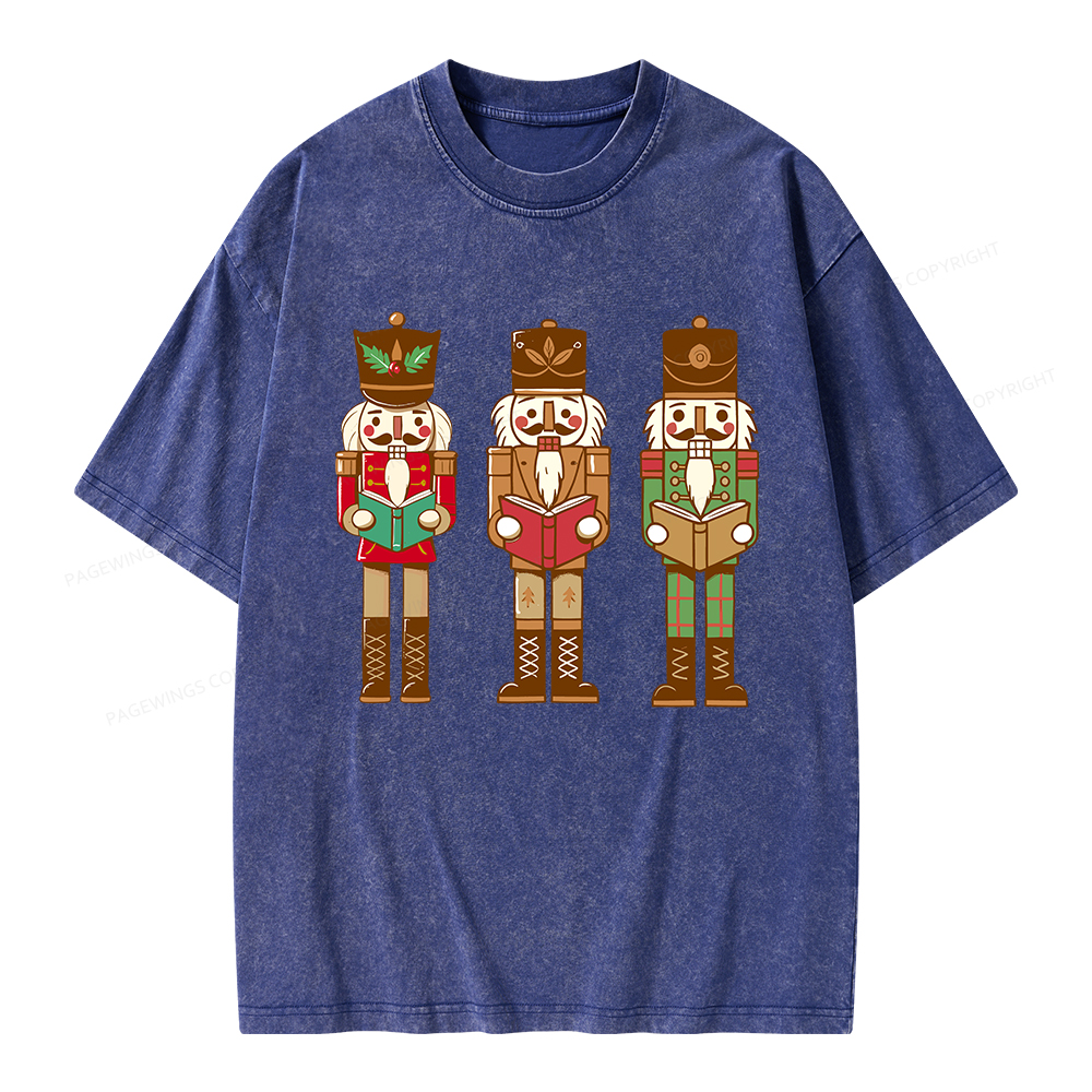 Pagewings Christmas Nutcracker Reading Books Unisex Washed T-shirt