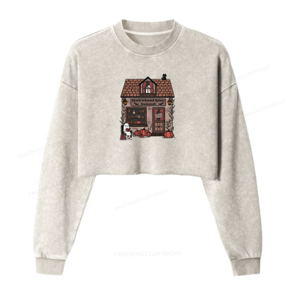 Pagewings Shadowbound Spines Bookstore Women Washed Crop Sweatshirt