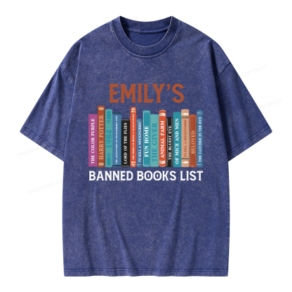 Pagewings Personalized Name Banned Books List Unisex Washed T-shirt