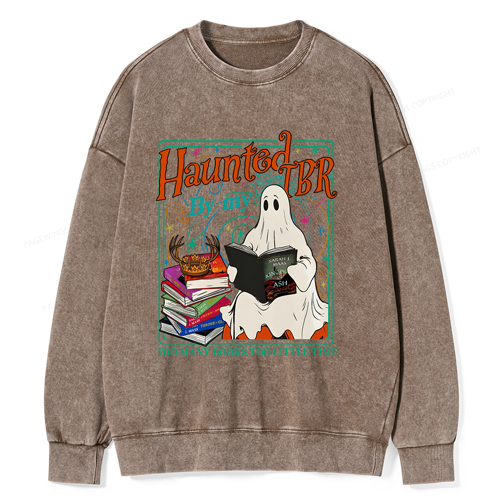Pagewings Haunted By My TBR Unisex Washed Sweatshirt
