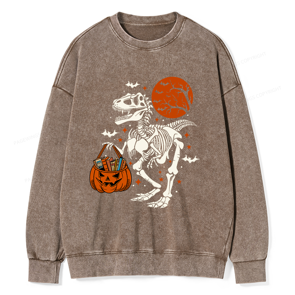 Pagewings Dinosaur Halloween Unisex Washed Sweatshirt